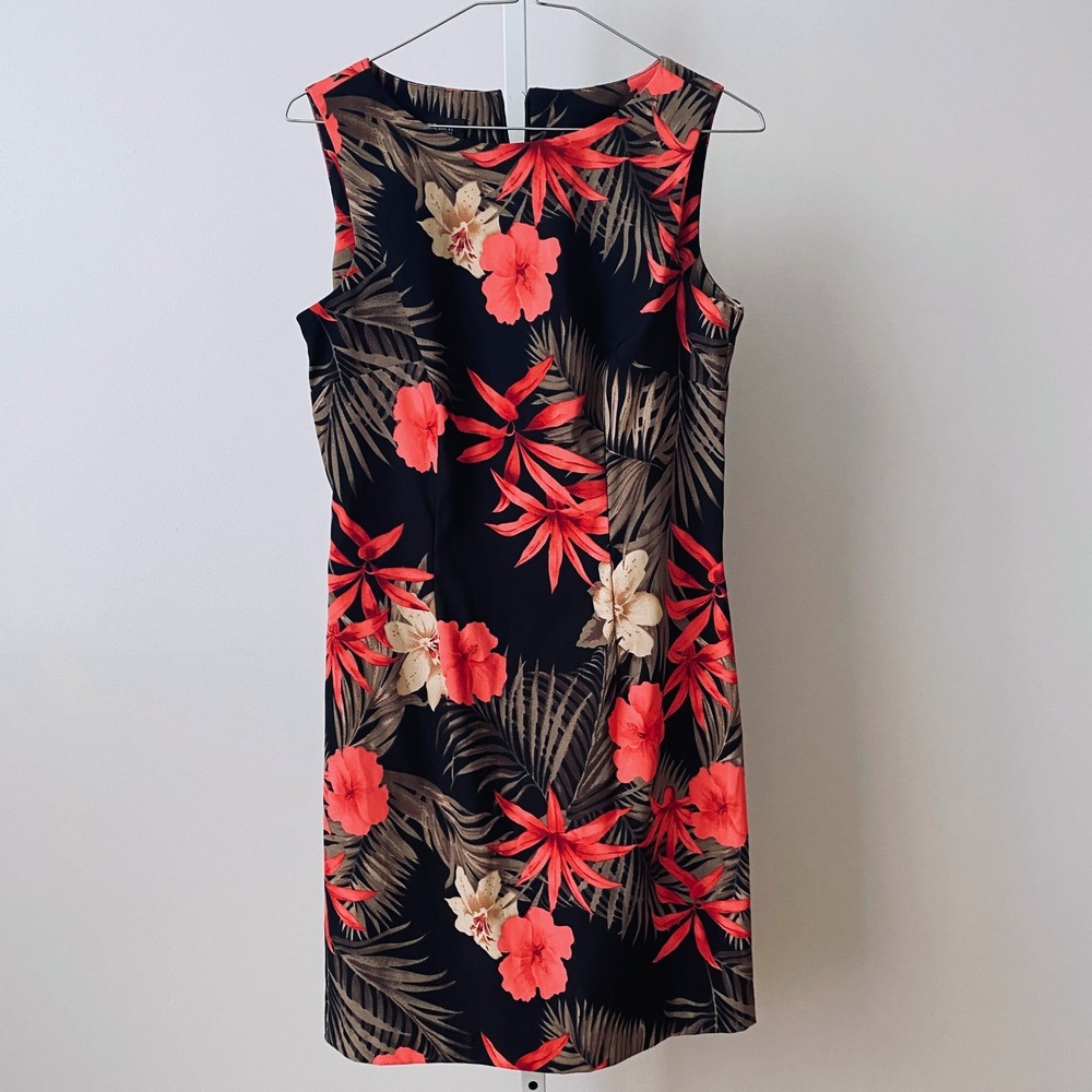 AGB Dress sz 6P Petite Black Floral‎ Tropical Sleeveless Sheath Summer Coastal